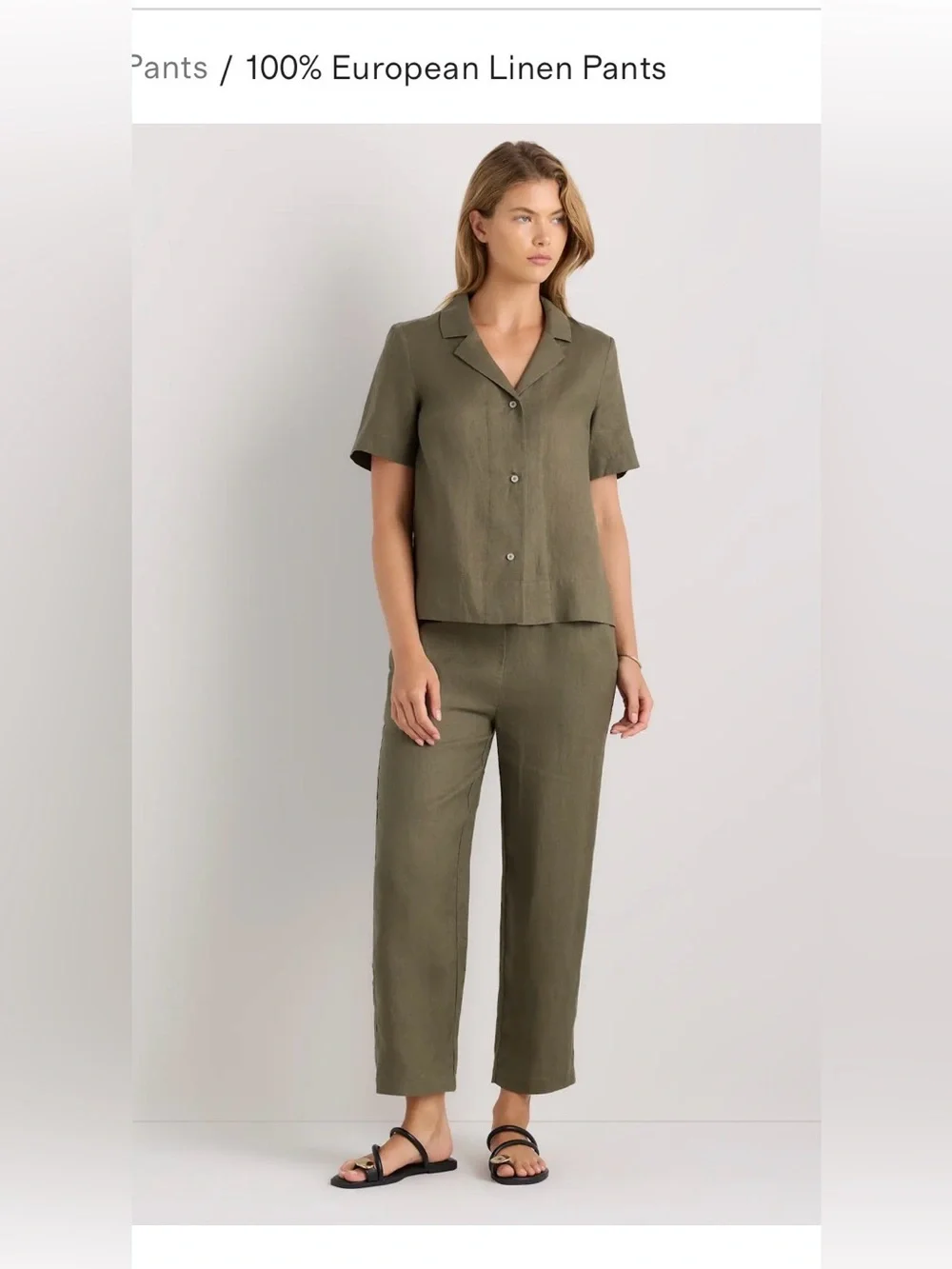 Quince 100% Linen Pants Pull On Tapered Olive Green , Large